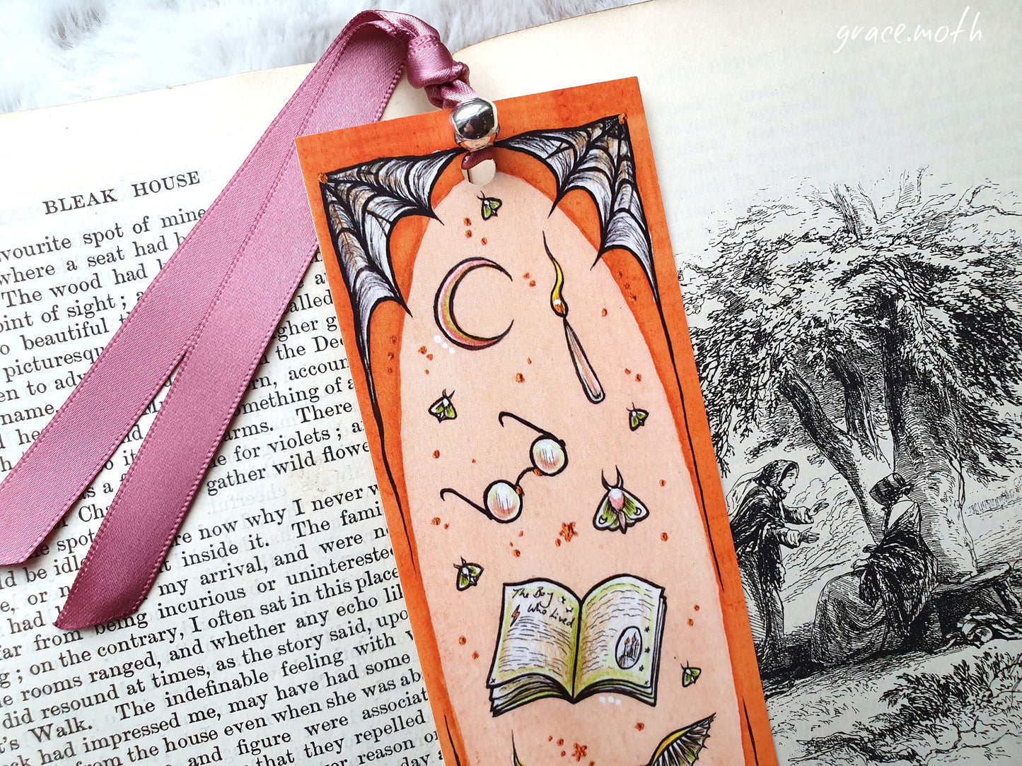 Wizards Bookmark - illustrated by Grace Moth, ribbon and laminating options