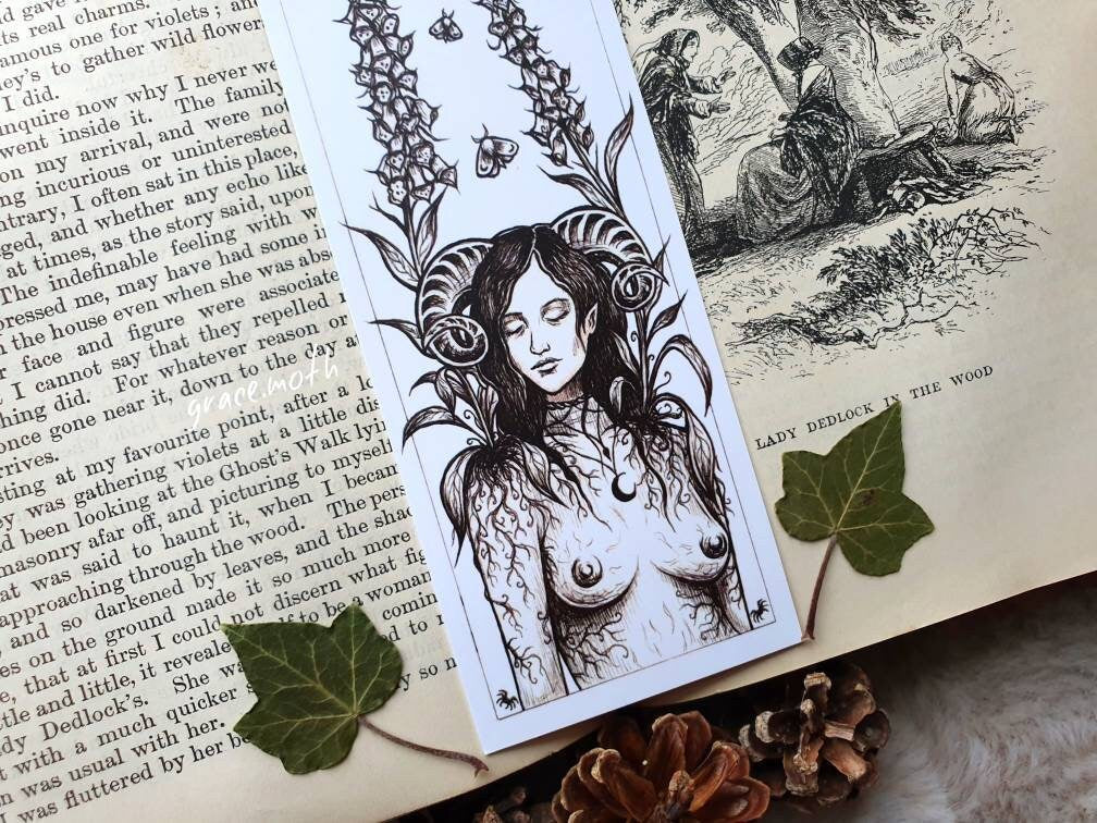 Moon Goddess Bookmark - illustrated by Grace Moth, ribbon and laminating options