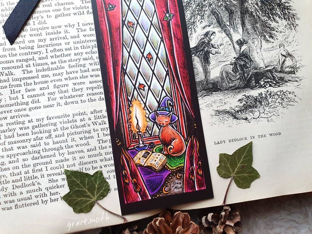 Witches Window Bookmark - illustrated by Grace Moth, ribbon and laminating options