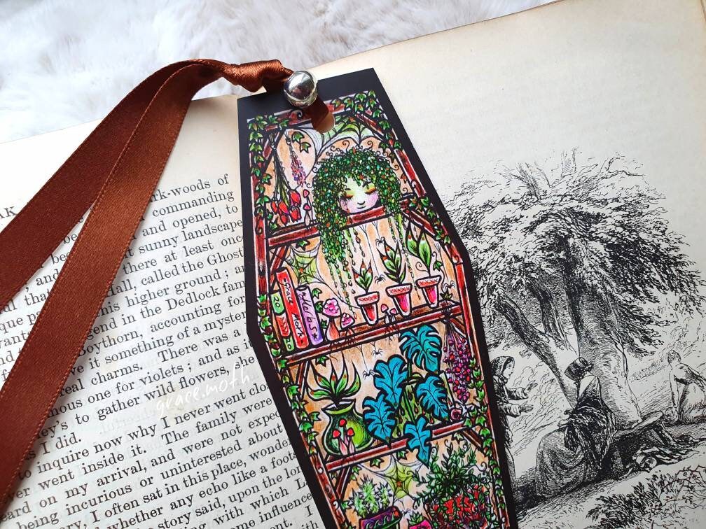 Plant Babies coffin Bookmark - illustrated by Grace Moth, ribbon and laminating options
