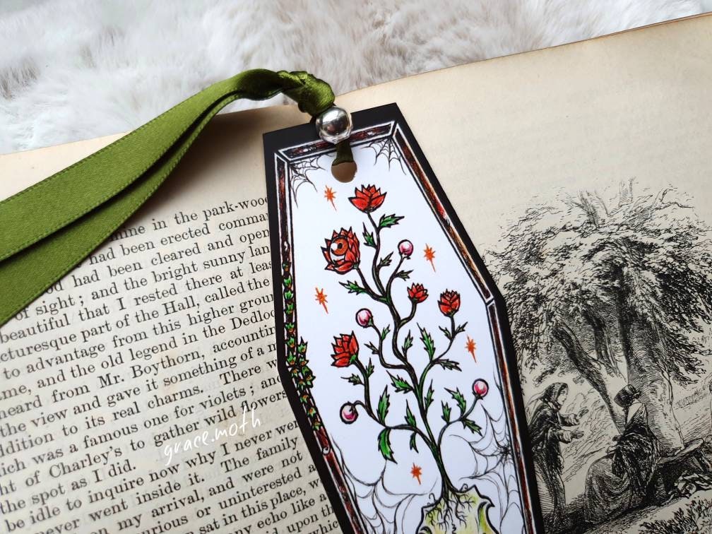 Rat Skull coffin Bookmark - illustrated by Grace Moth, ribbon and laminating options