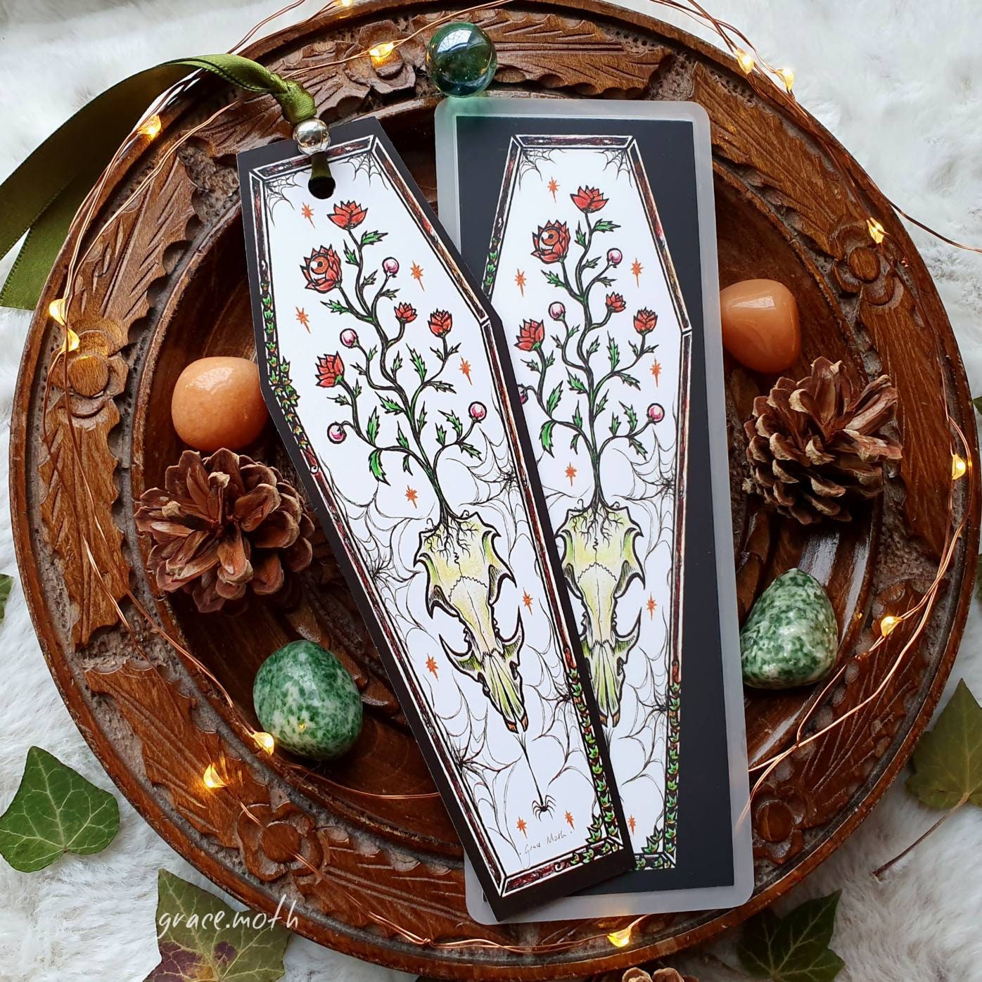Rat Skull coffin Bookmark - illustrated by Grace Moth, ribbon and laminating options