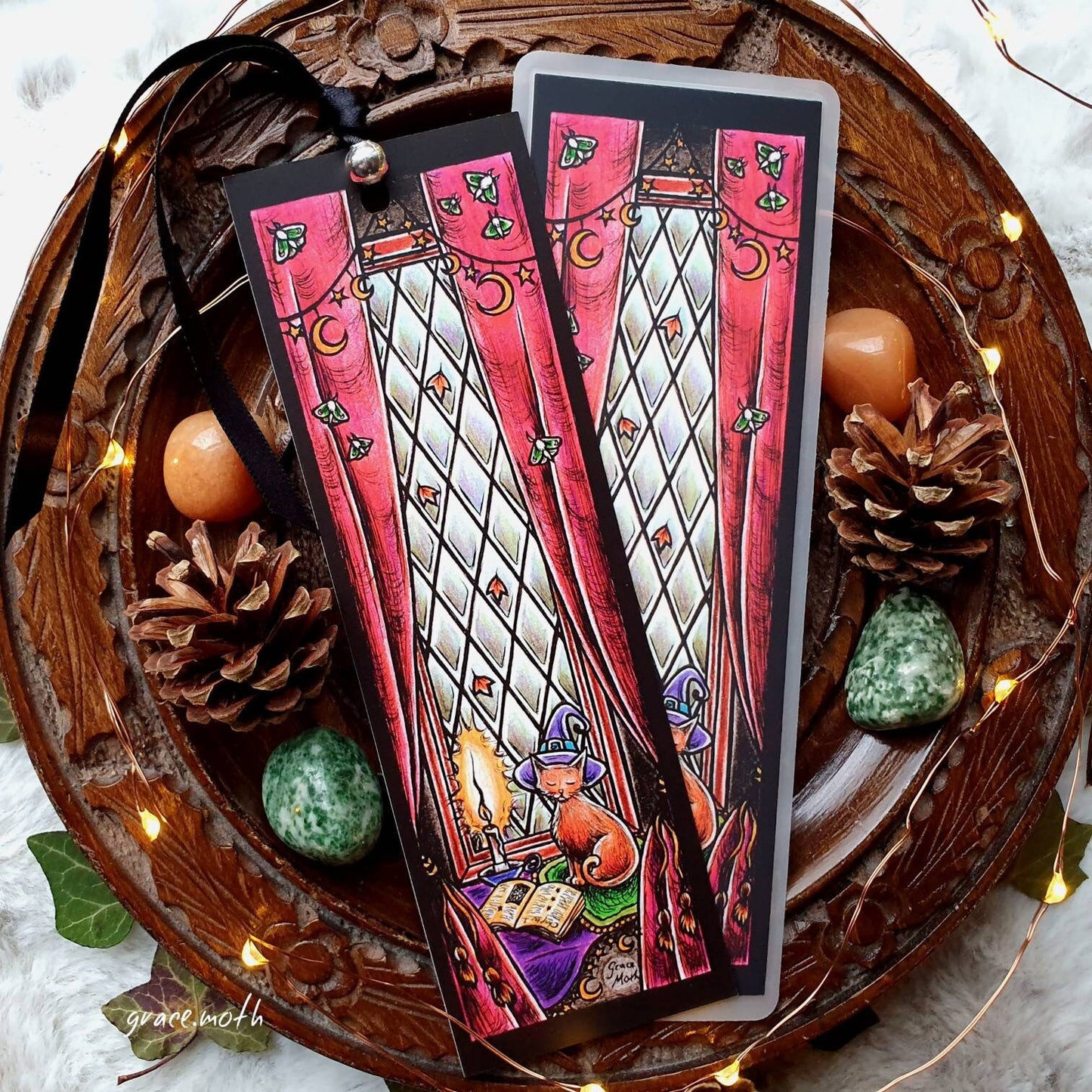 Witches Window Bookmark - illustrated by Grace Moth, ribbon and laminating options