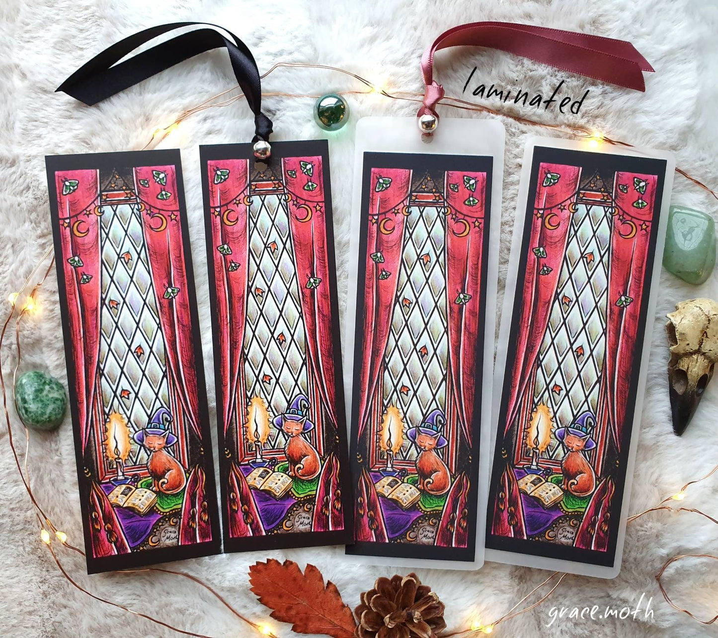 Witches Window Bookmark - illustrated by Grace Moth, ribbon and laminating options