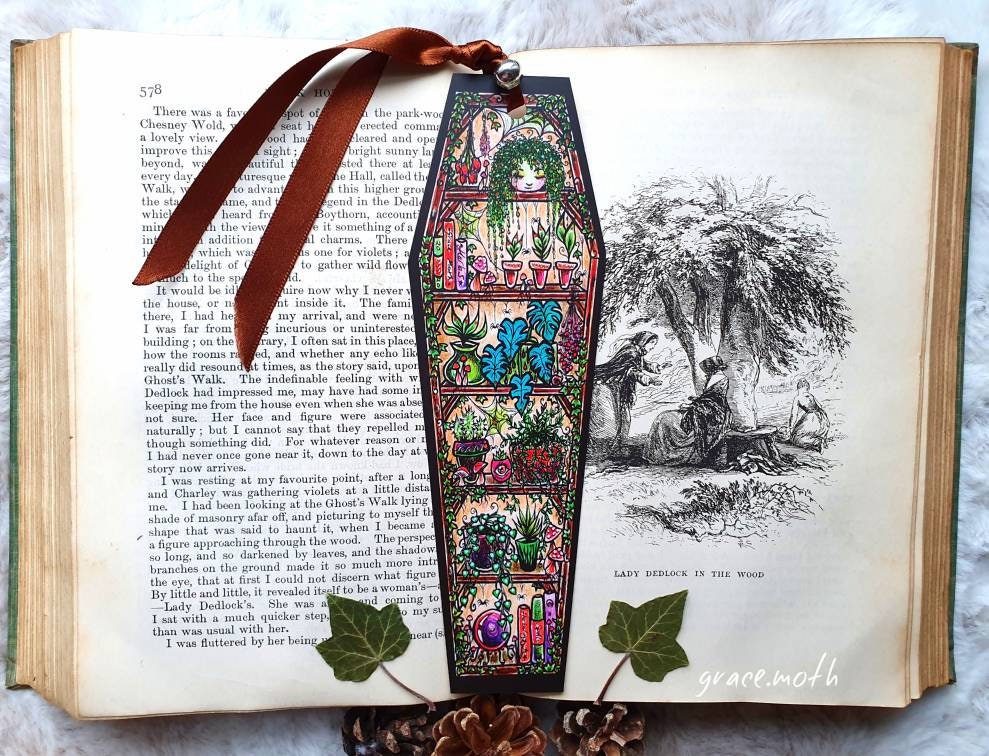 Plant Babies coffin Bookmark - illustrated by Grace Moth, ribbon and laminating options
