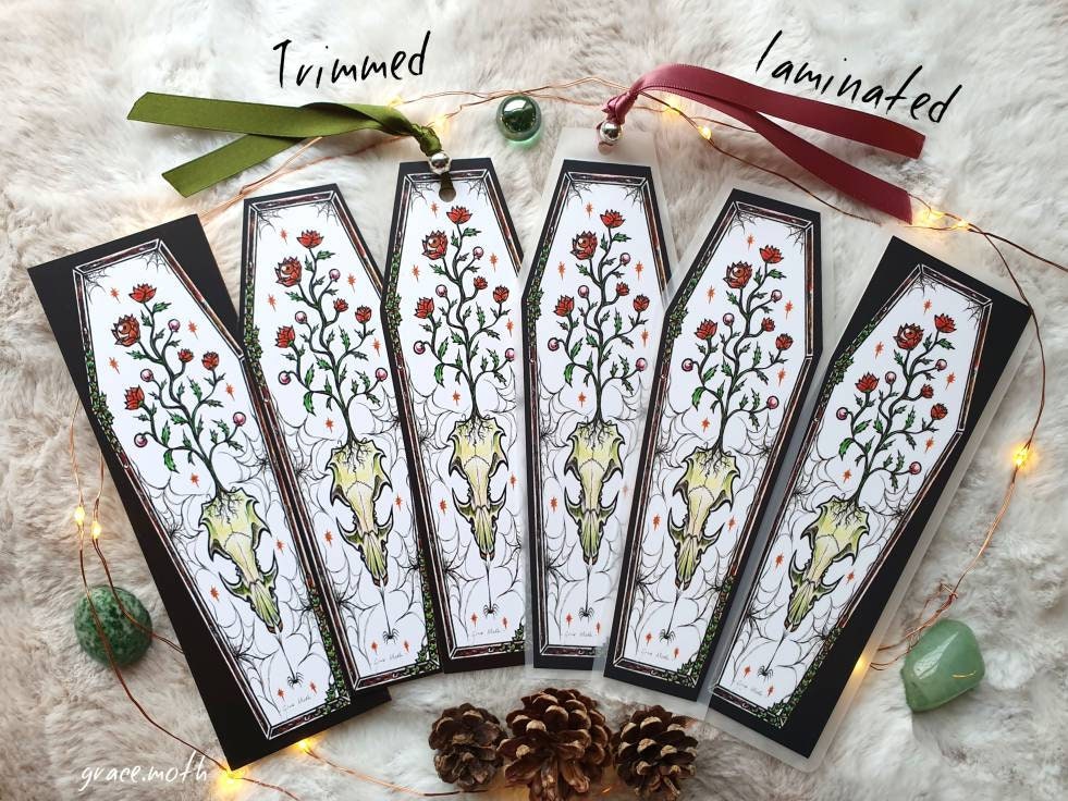 Rat Skull coffin Bookmark - illustrated by Grace Moth, ribbon and laminating options