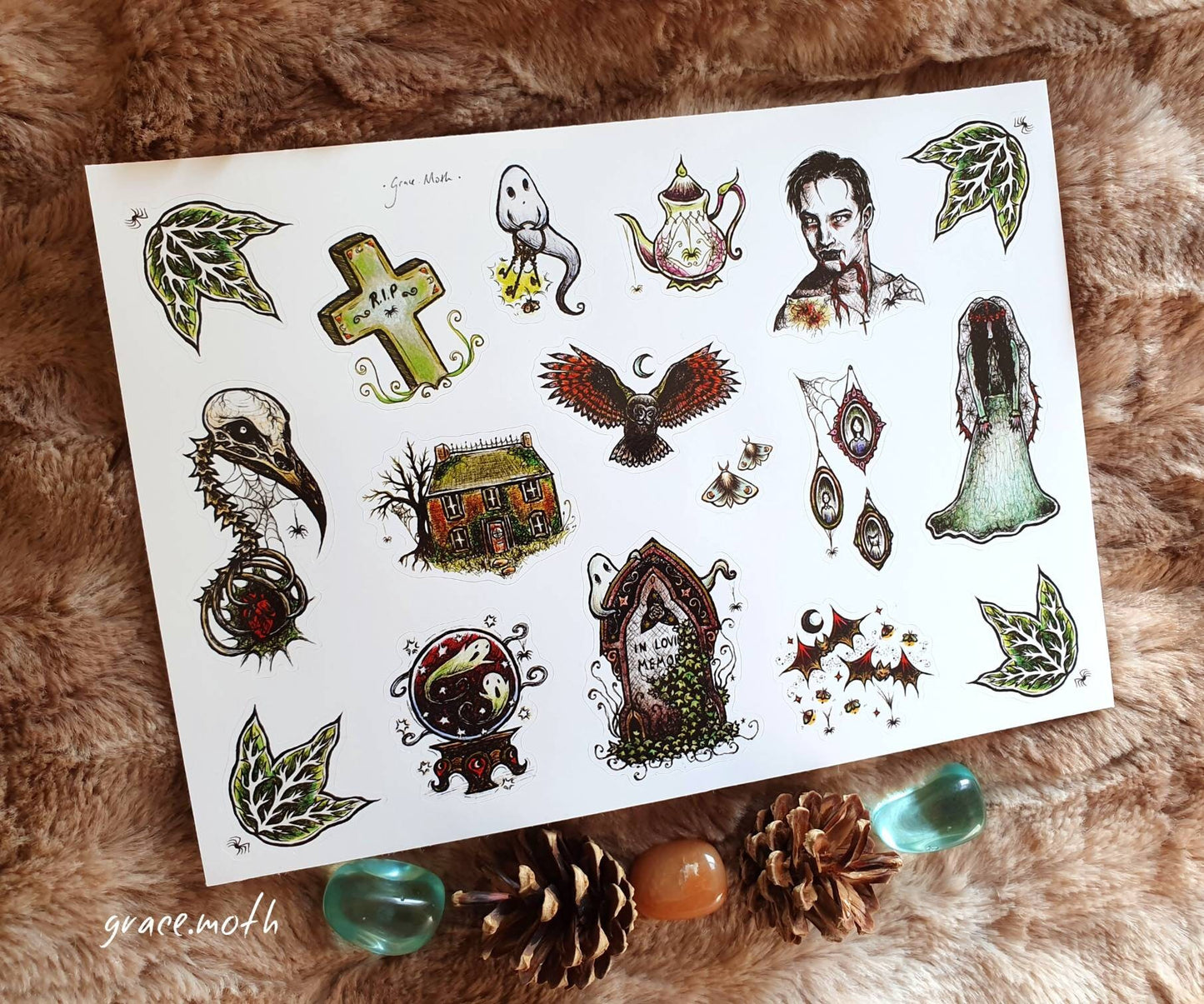 Haunted Sticker Sheet by Grace Moth - A5, 5.8 x 8.3