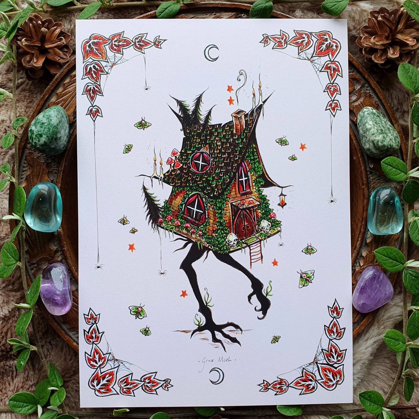 Baba Yaga peach - A5 art print by Grace Moth - 5.8 x 8.3