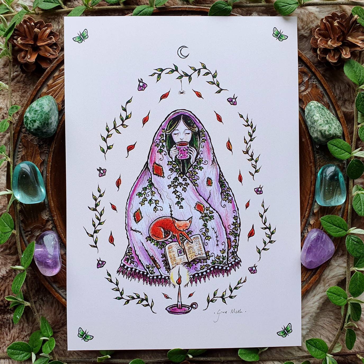 Cosy Blanket peach - A5 art print by Grace Moth - 5.8 x 8.3