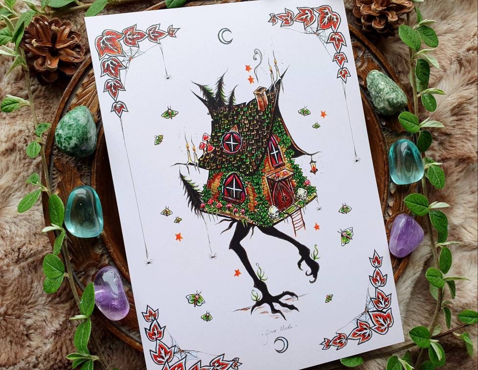 Baba Yaga peach - A5 art print by Grace Moth - 5.8 x 8.3