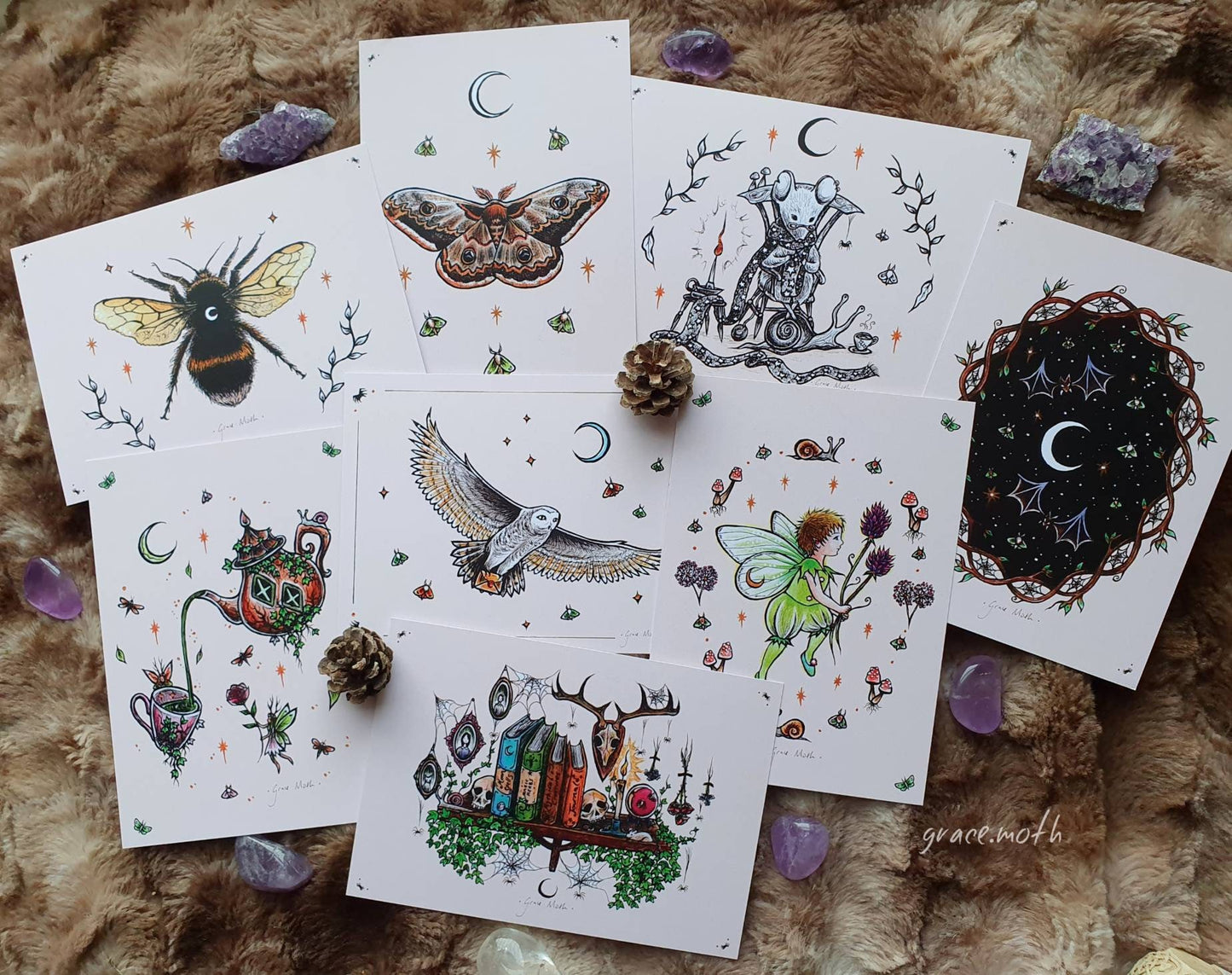 Witchy Bookshelf Peach- A6 print by Grace Moth - 5.8 x 4.1