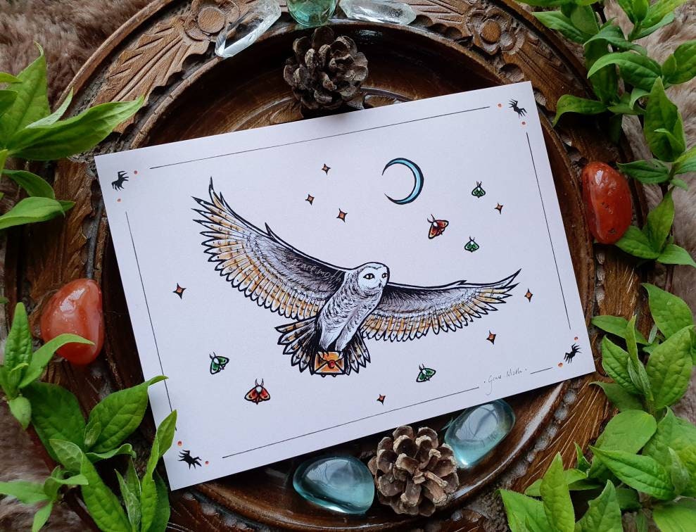 Barn Owl Delivery - A6 print by Grace Moth - 5.8 x 4.1