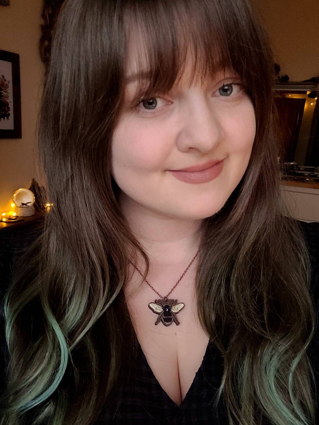 Bumble Bee illustrated necklace, responsibly sourced cherry wood, chain options available, by Grace Moth