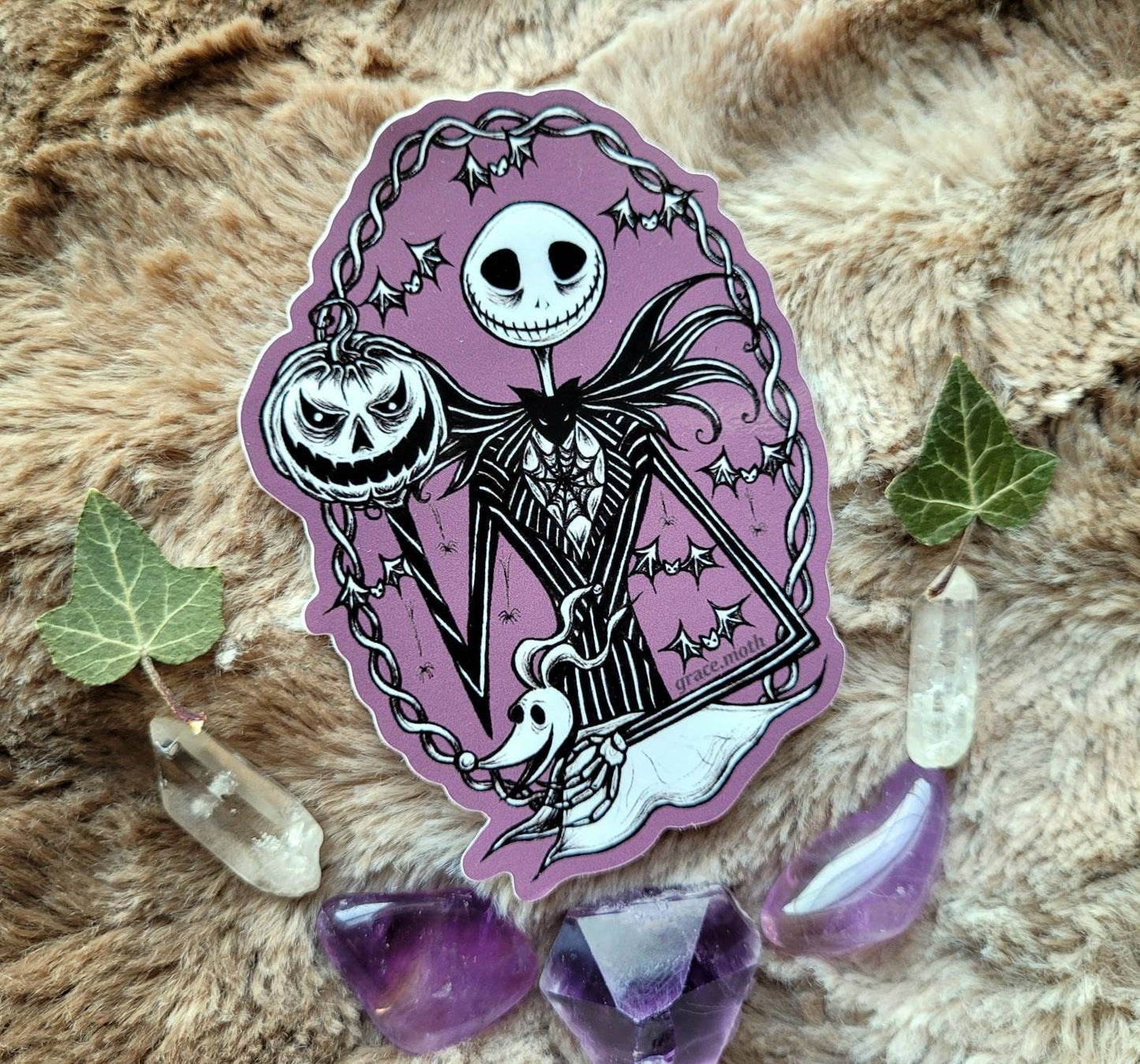 Jack Skellington - Vinyl Sticker 10cm by 7cm - Illustrated by Grace moth. Tim Burton inspired, nightmare before Christmas.