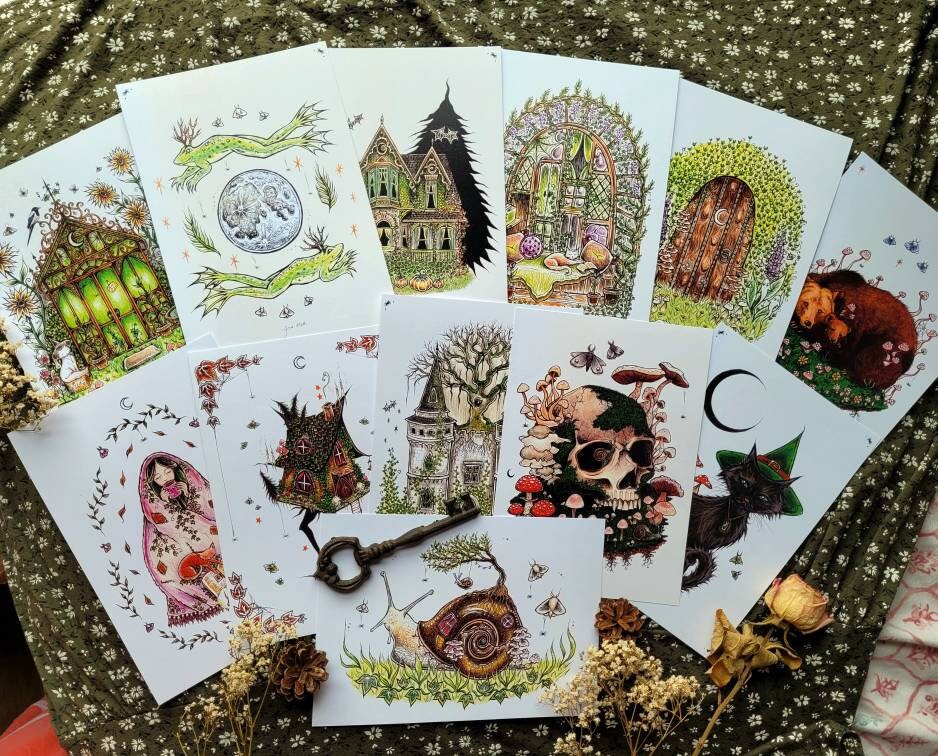 Reading Nook - A5 art print by Grace Moth - 5.8 x 8.3, garden cottagecore witchy