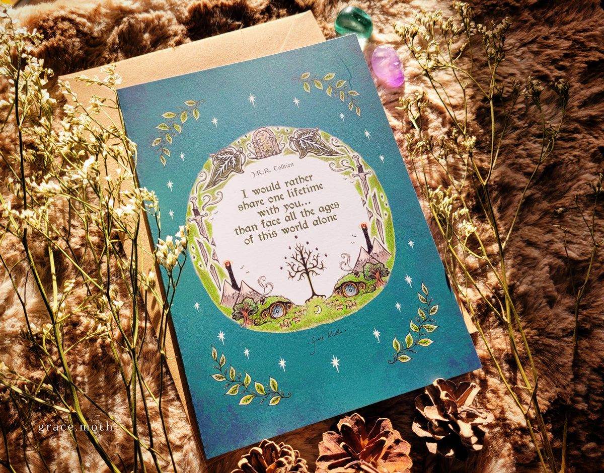 Arwen Quote - greeting card illustrated by Grace Moth - A5 sized, 5.8 x 8.3, Anniversary Valentines, Lord of the Rings inspired, Fantasy love