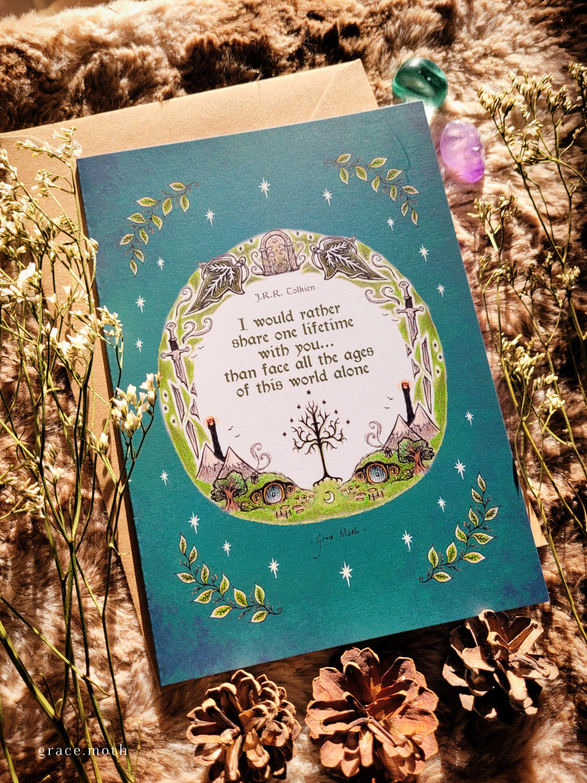 Arwen Quote - greeting card illustrated by Grace Moth - A5 sized, 5.8 x 8.3, Anniversary Valentines, Lord of the Rings inspired, Fantasy love