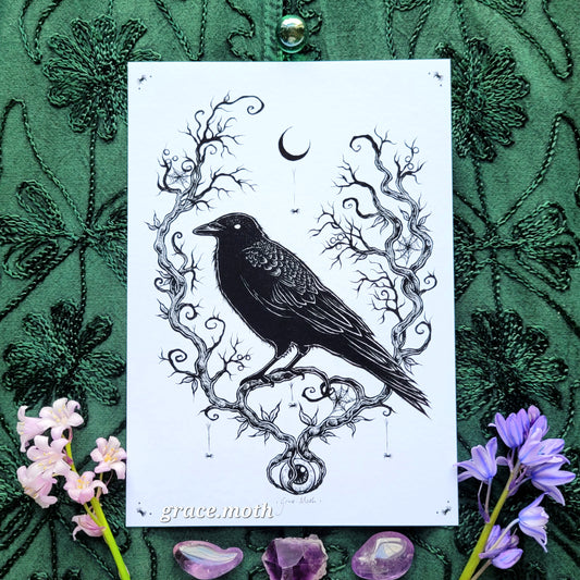 Crow Guardian - A5 or A4 art print by Grace Moth - 5.8 x 8.3
