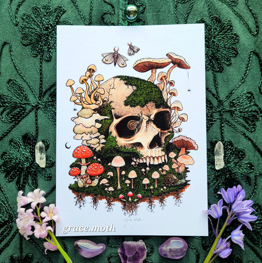 Here lies a Fungi - A5, A4 or A3 art print by Grace Moth - 5.8 x 8.3