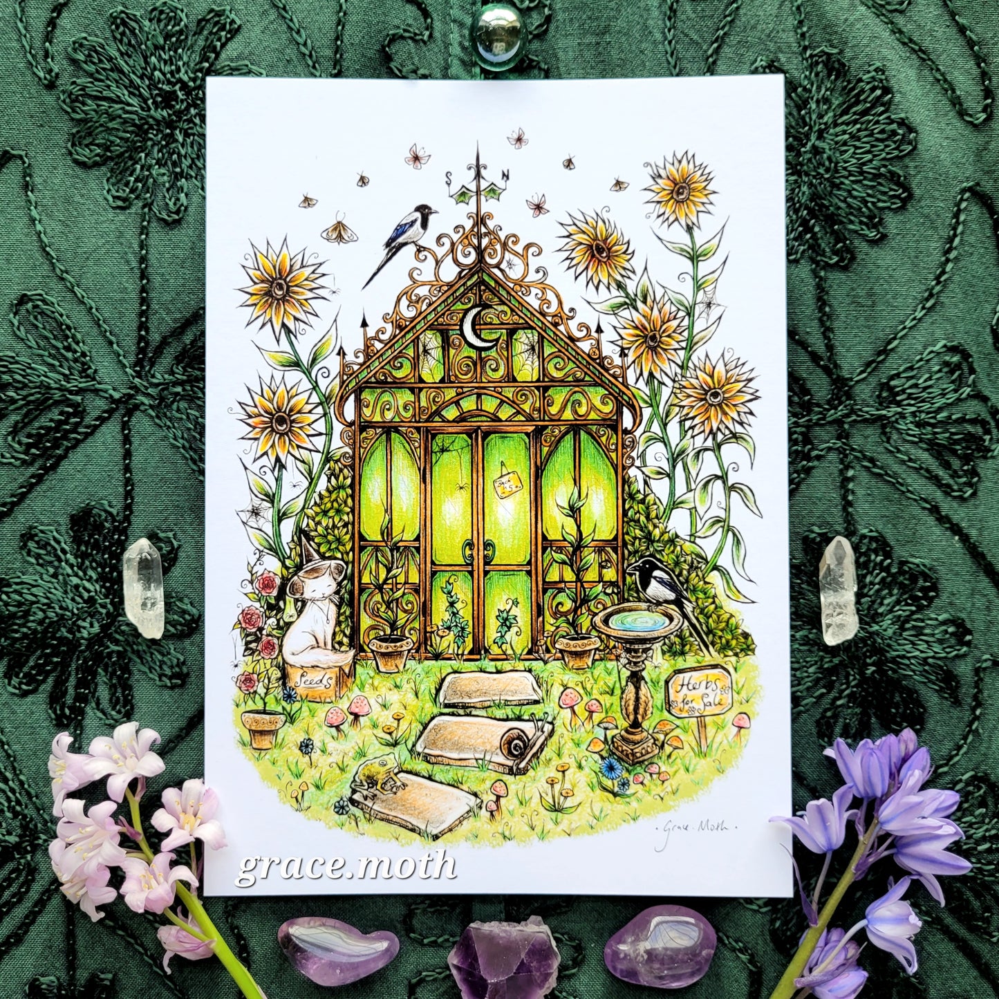 Witchy Greenhouse - A5 or A4 art print by Grace Moth
