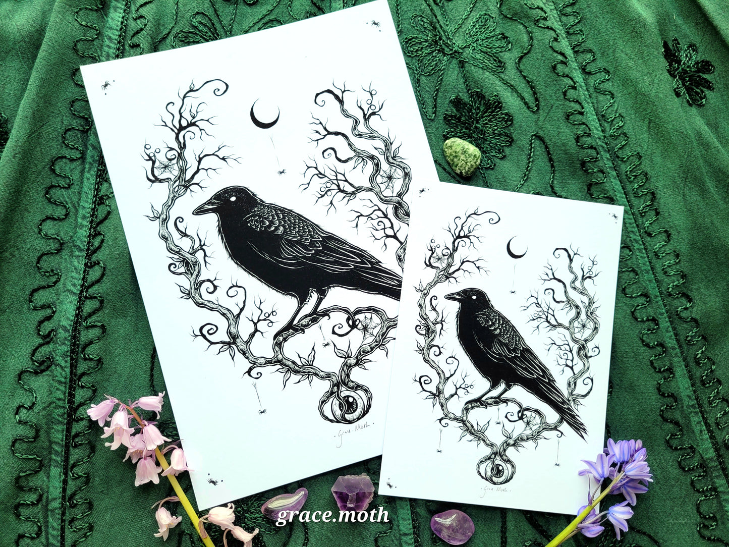 Crow Guardian - A5 or A4 art print by Grace Moth - 5.8 x 8.3