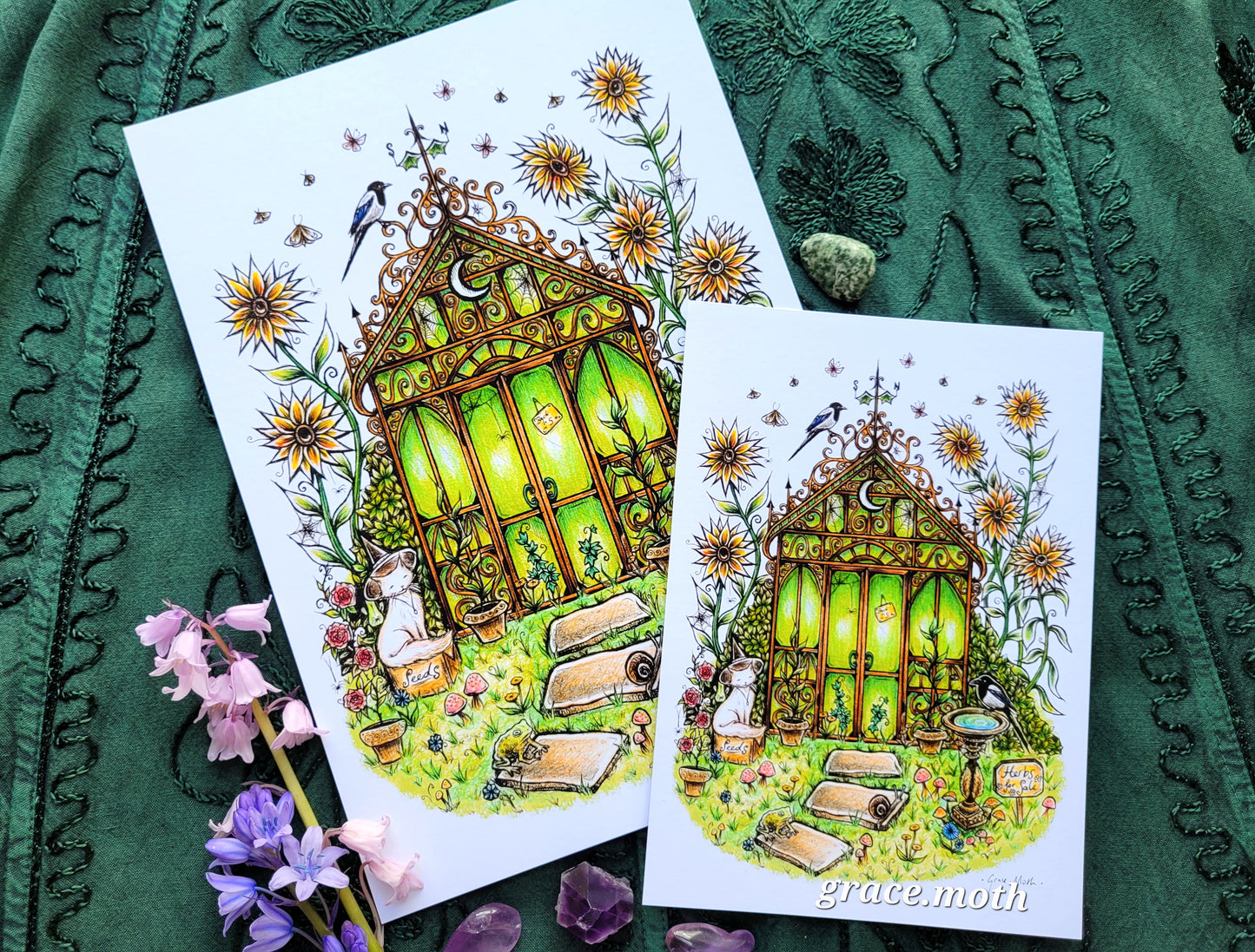 Witchy Greenhouse - A5 or A4 art print by Grace Moth