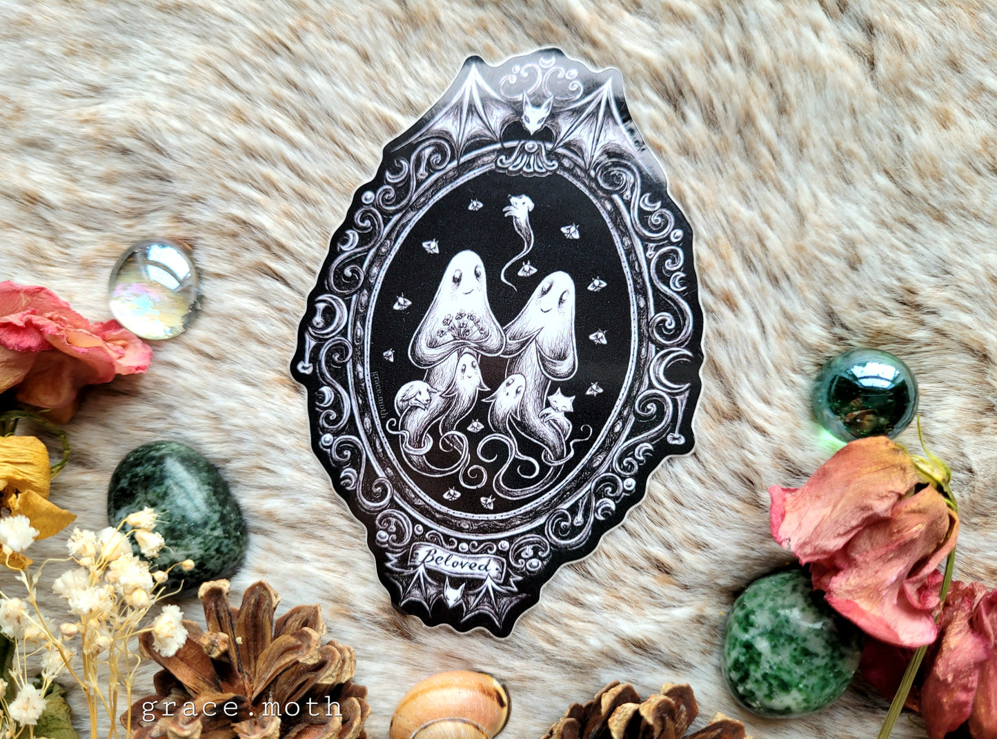 Ghost Family Portrait - Vinyl Sticker 10cm - Cottagecore - Witchy - Gothic - Illustrated by Grace moth