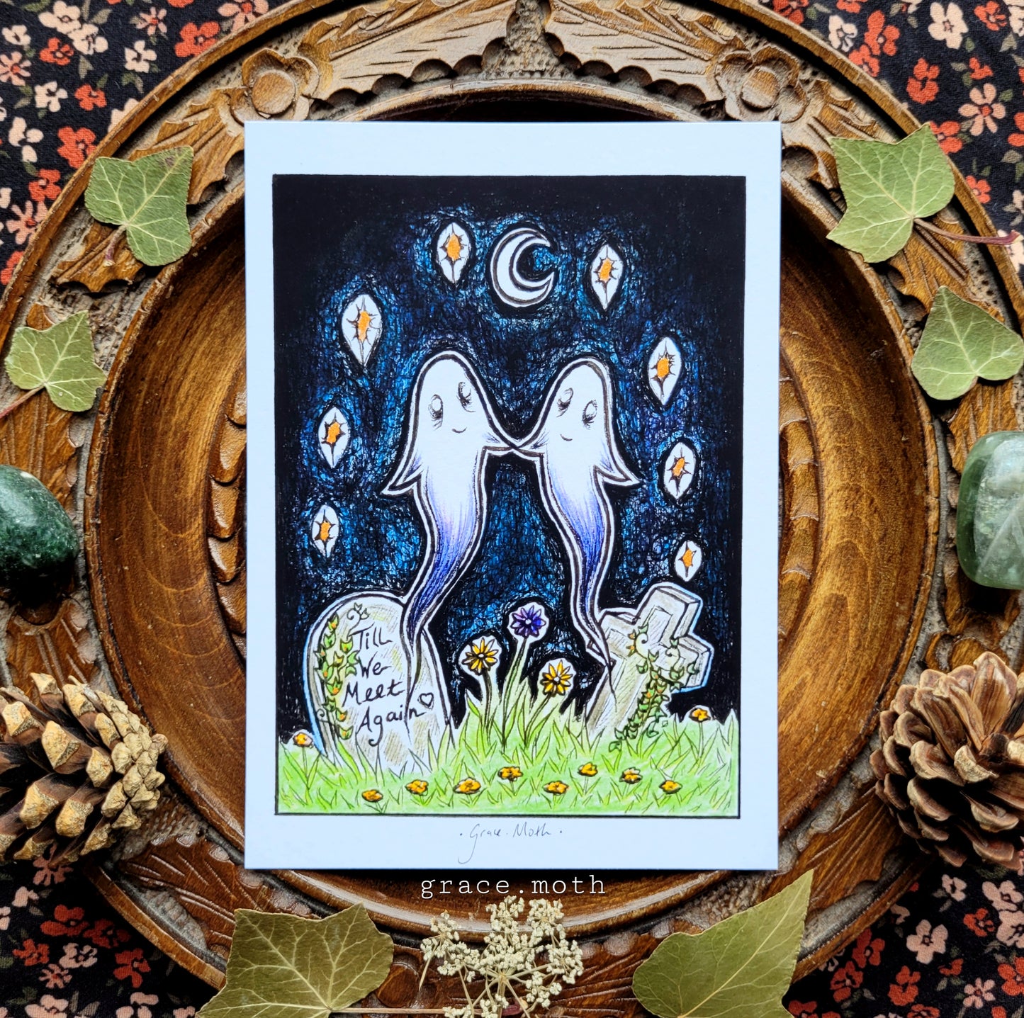 Cemetery Stroll - Ghosties - A6 print by Grace Moth - 5.8 x 4.1 - Cottagecore - Gothic - Witchy