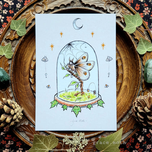 Moth Fairy - Bell Jar - A6 print by Grace Moth - 5.8 x 4.1 - Cottagecore - Gothic - Witchy