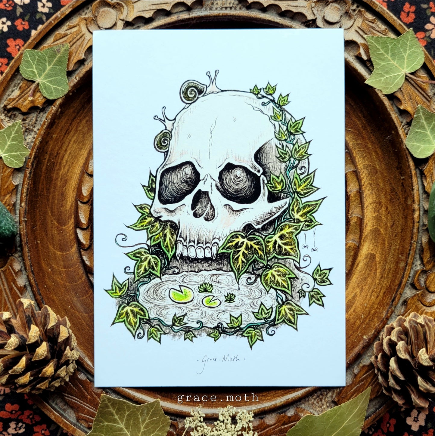 Ivy Skull - A6 print by Grace Moth - 5.8 x 4.1 - Cottagecore - Gothic - Witchy