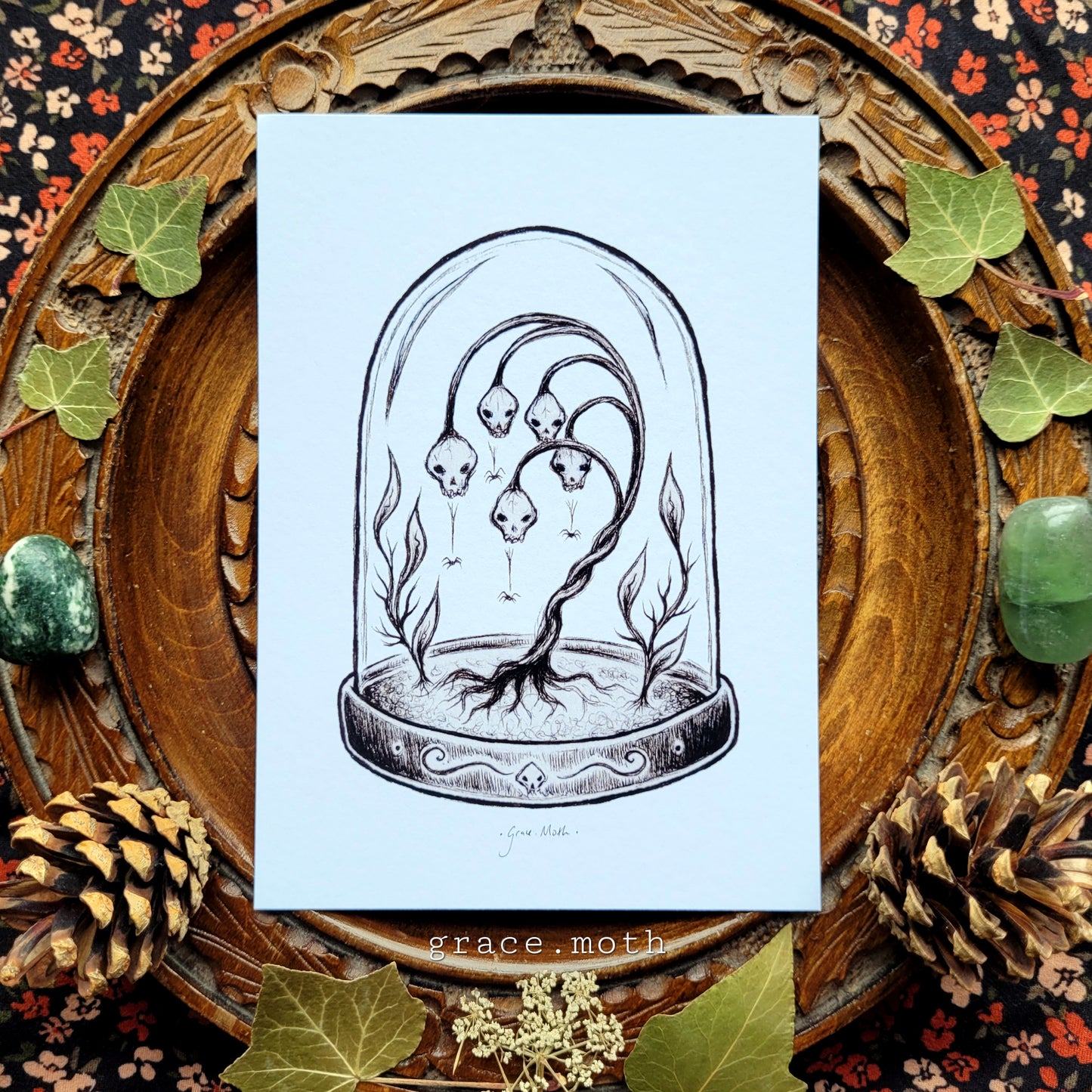 Ghost Plant in Bell Jar - A6 print by Grace Moth - 5.8 x 4.1 - Cottagecore - Gothic - Witchy