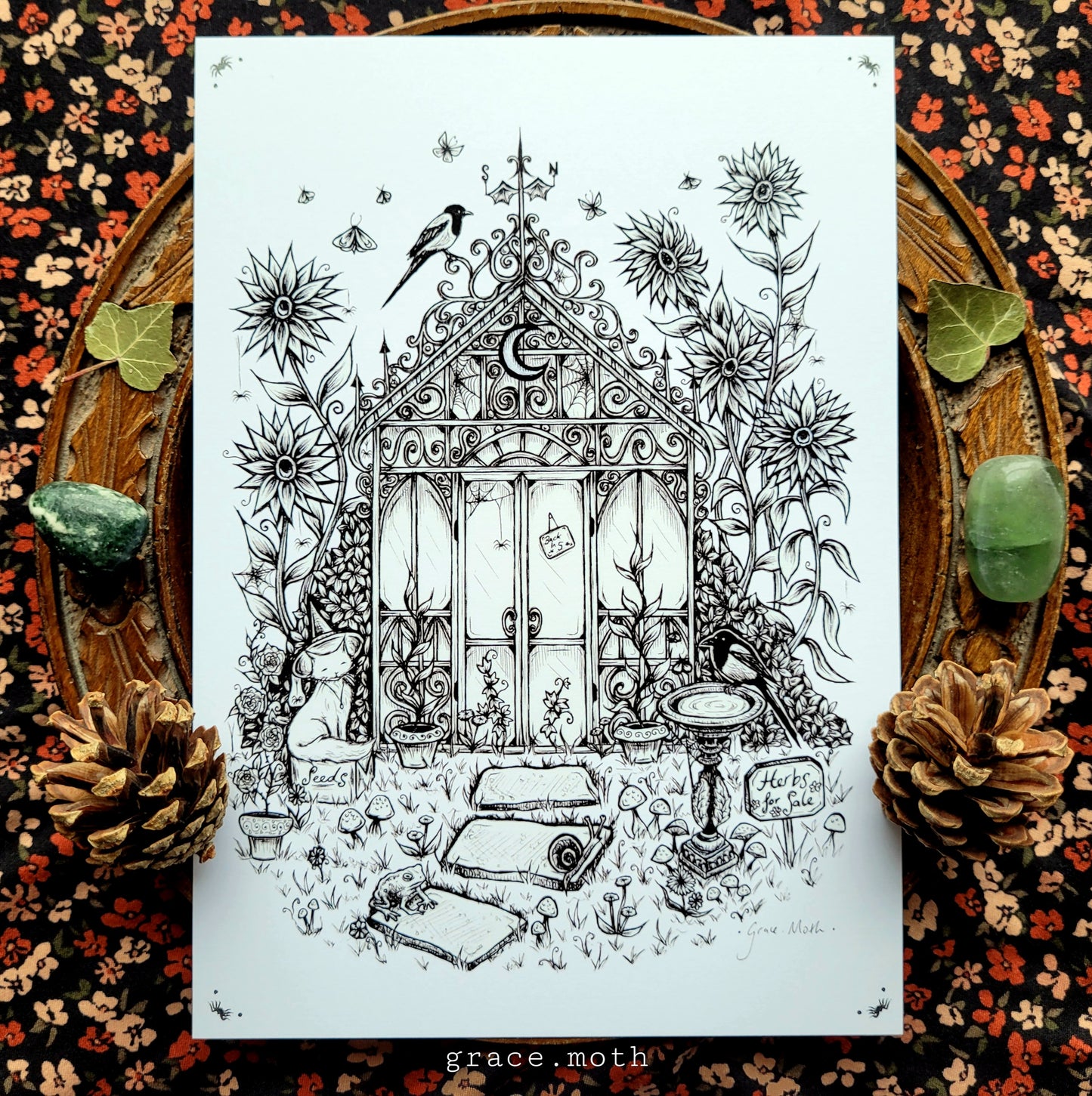 Ink Witchy Greenhouse - A5 art print by Grace Moth