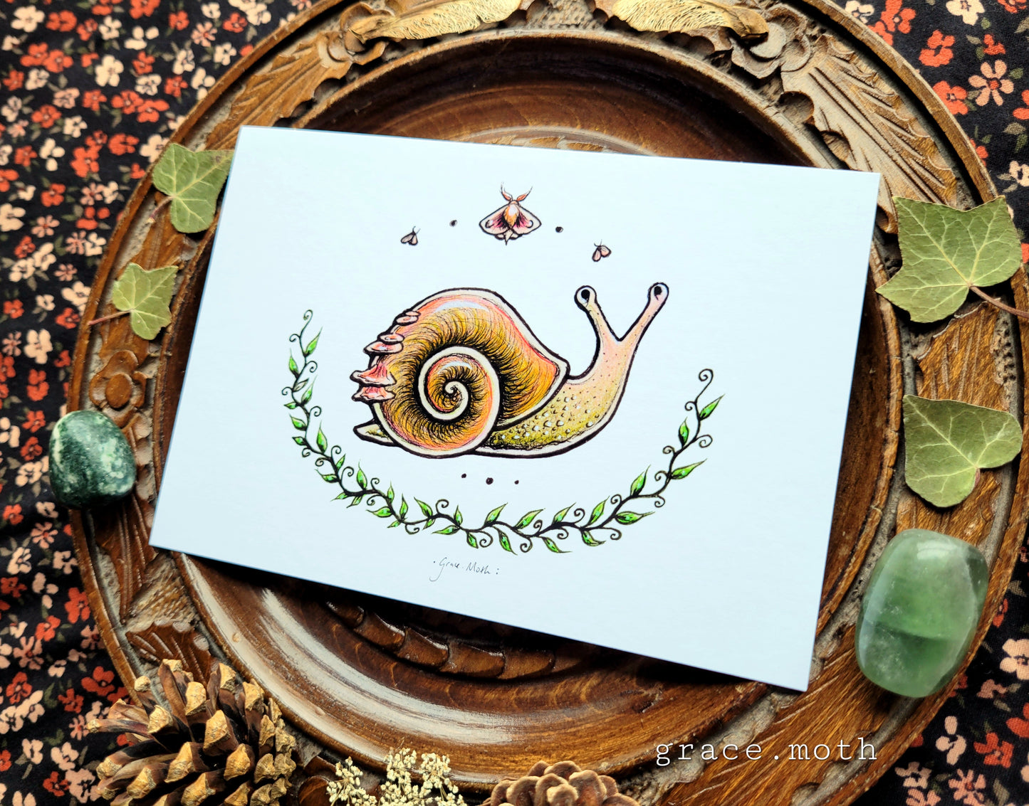 Cute Snail - A6 print by Grace Moth - 5.8 x 4.1 - Cottagecore - Gothic - Witchy