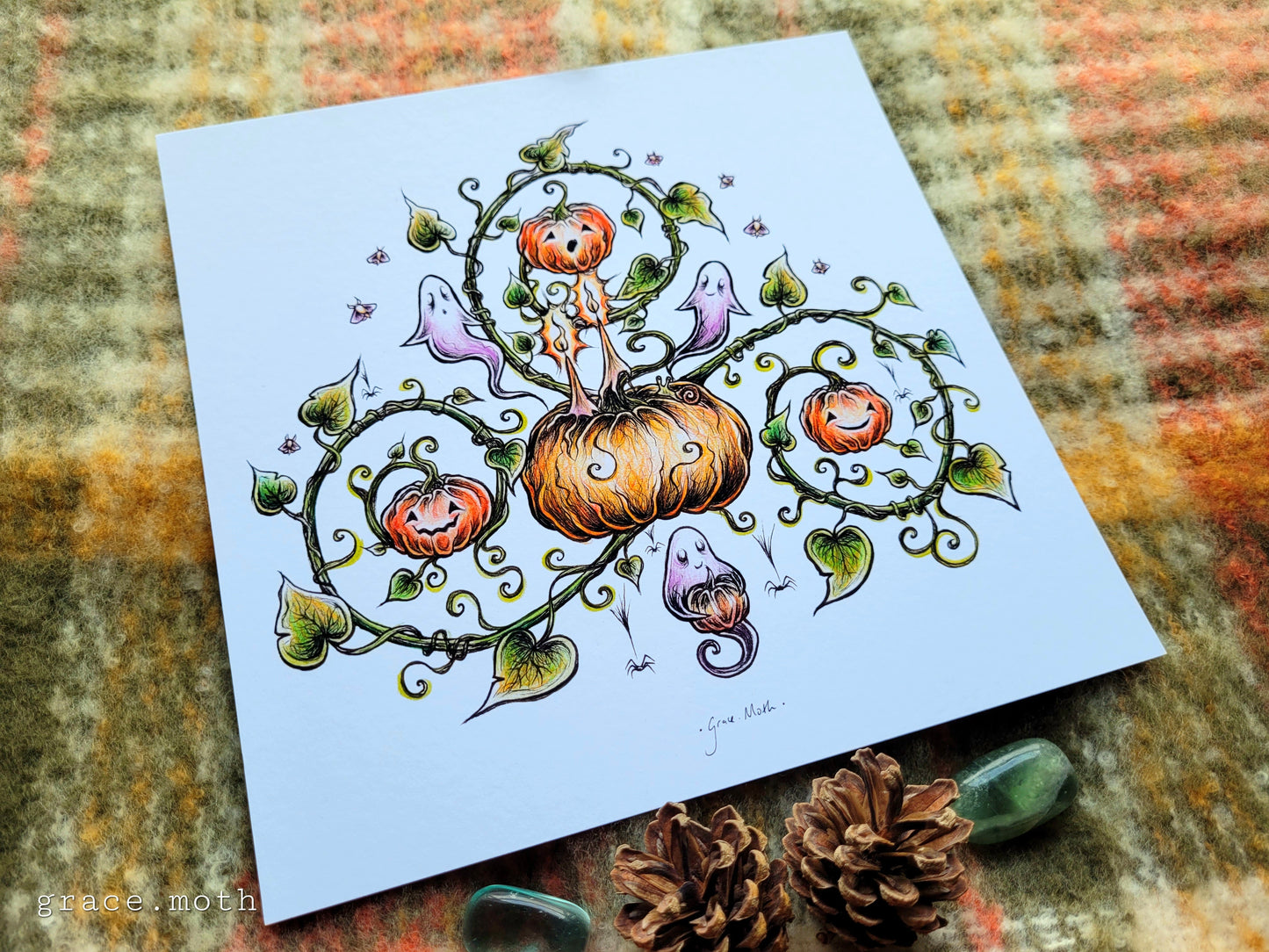 Pumpkin Patch - white background - Square art print by Grace Moth