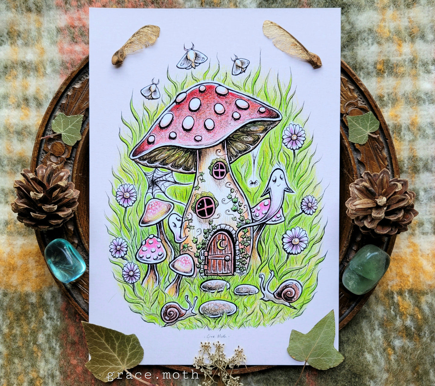Mushroom House - A5 or A4 art print by Grace Moth