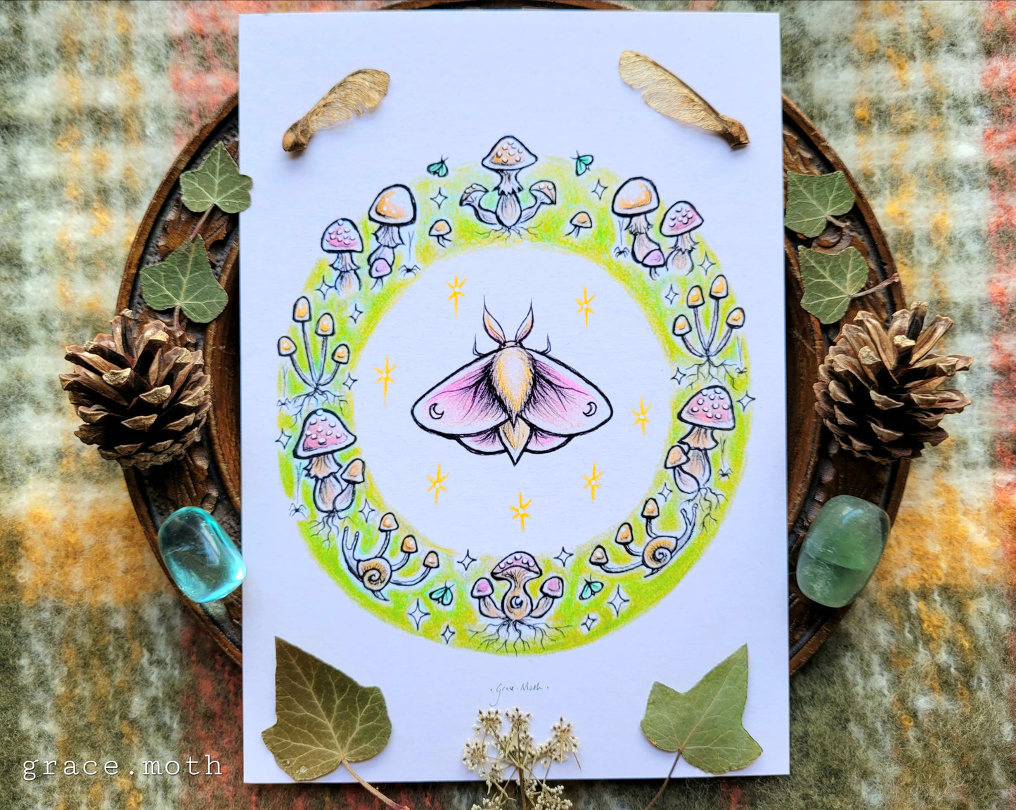 Pixie Ring - Mushroom circle - A5 art print by Grace Moth - Whimsigoth