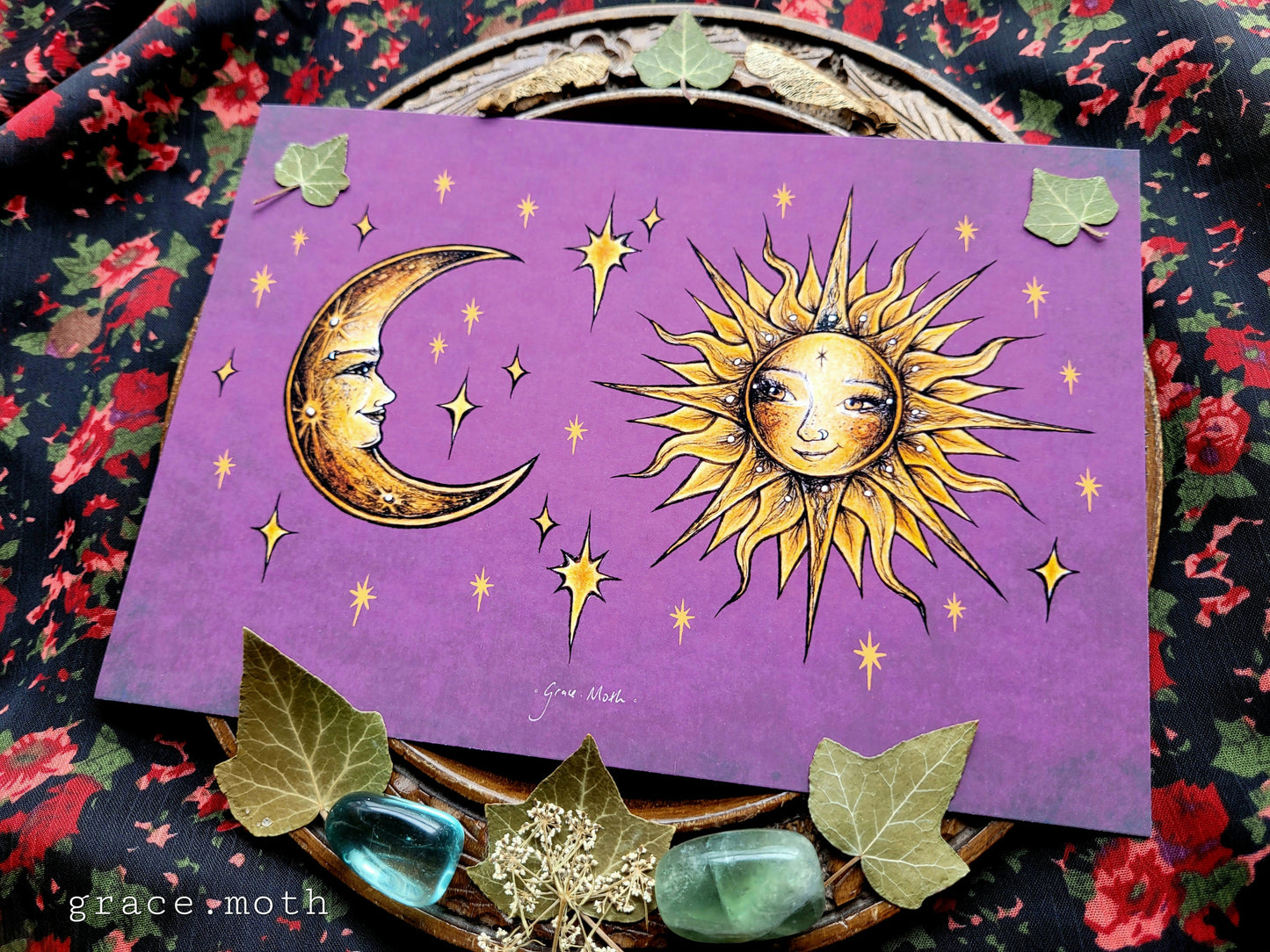 Sun and Moon Lovers - Purple and Gold - A5 art print by Grace Moth - Whimsigoth