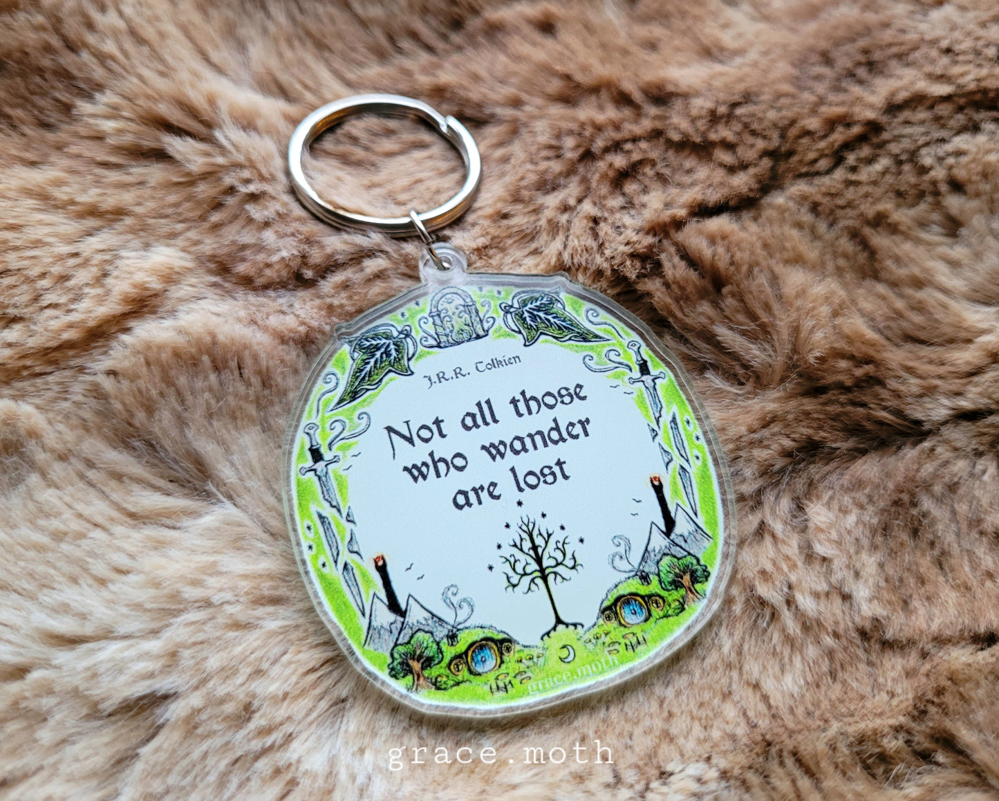LOTR quote illustrated Key Ring, recycled clear acrylic, by Grace Moth