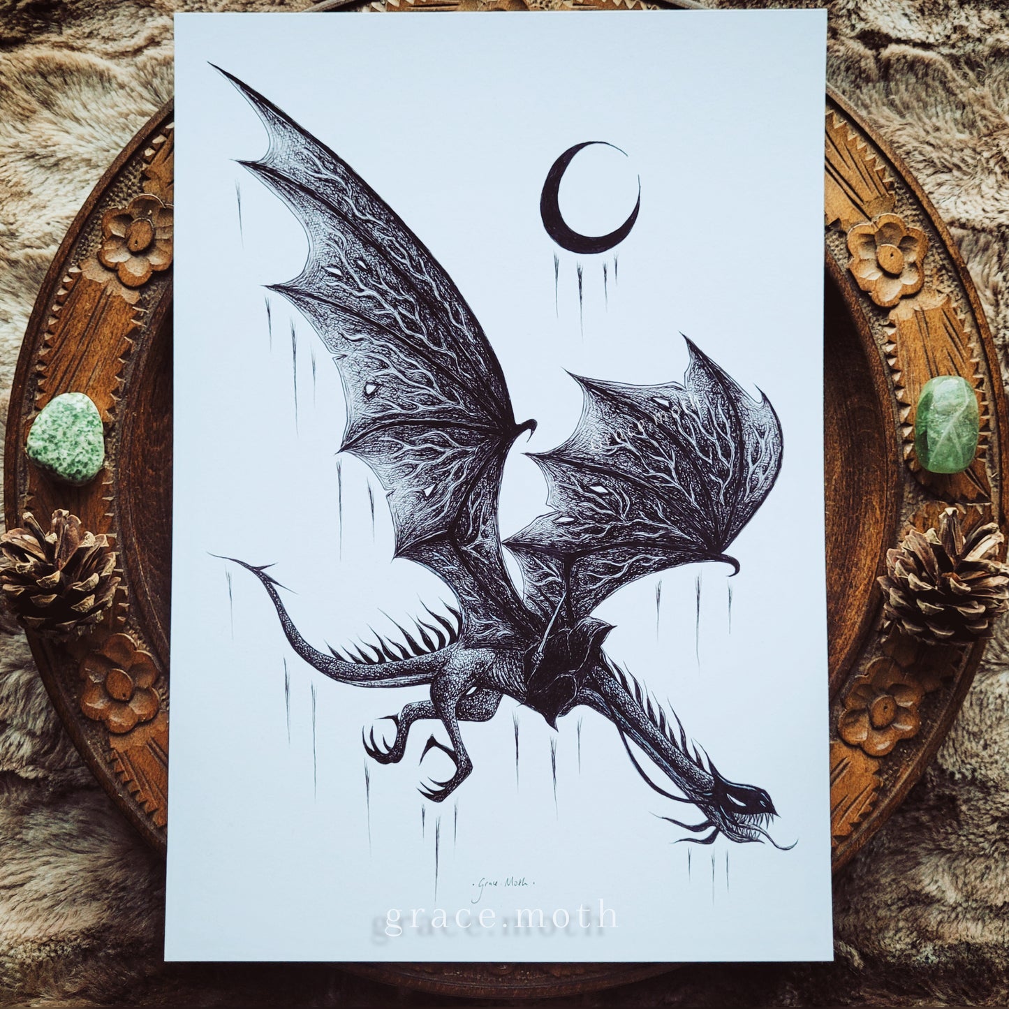 Nazgul Dragon - A5, A4 or A3 LOTR inspired Art print illustrated by Grace Moth, Fell Beast drawing