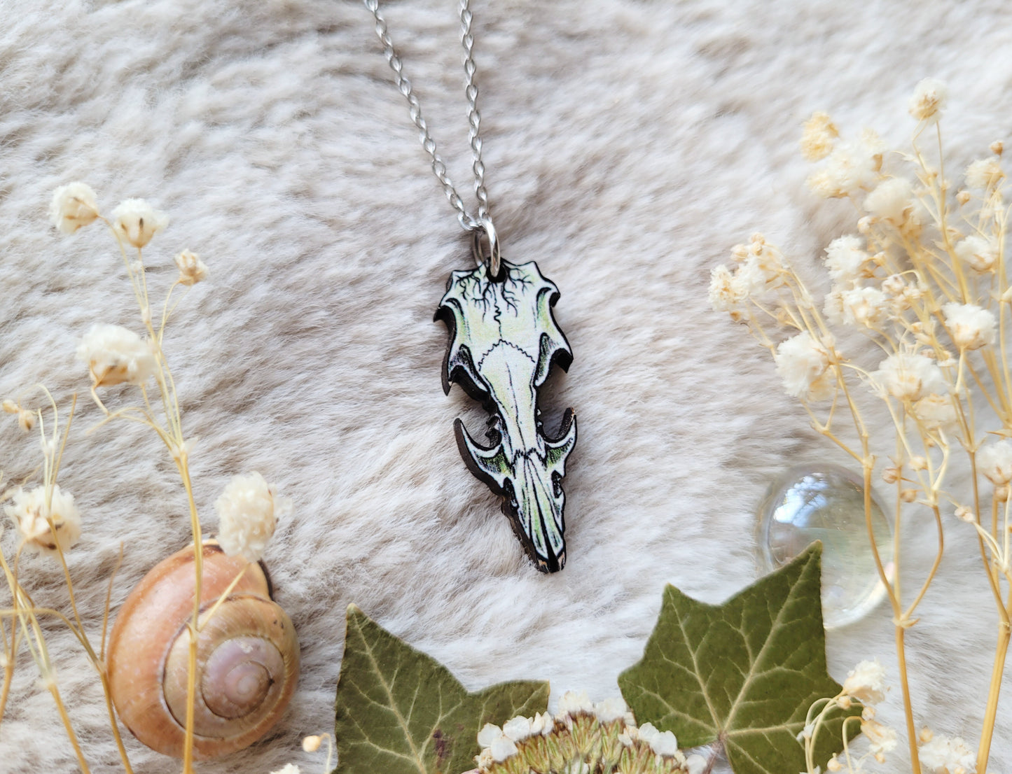 Rat Skull Illustrated necklace, responsibly sourced cherry wood, chain options available, by Grace Moth