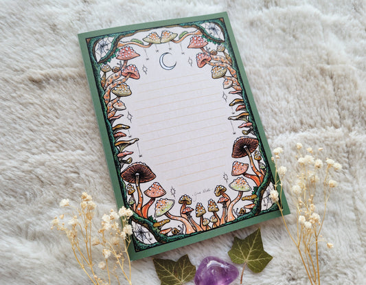 Fungi frame Notepad - lined A6 size, 50 pages, professionally printed - by Grace Moth