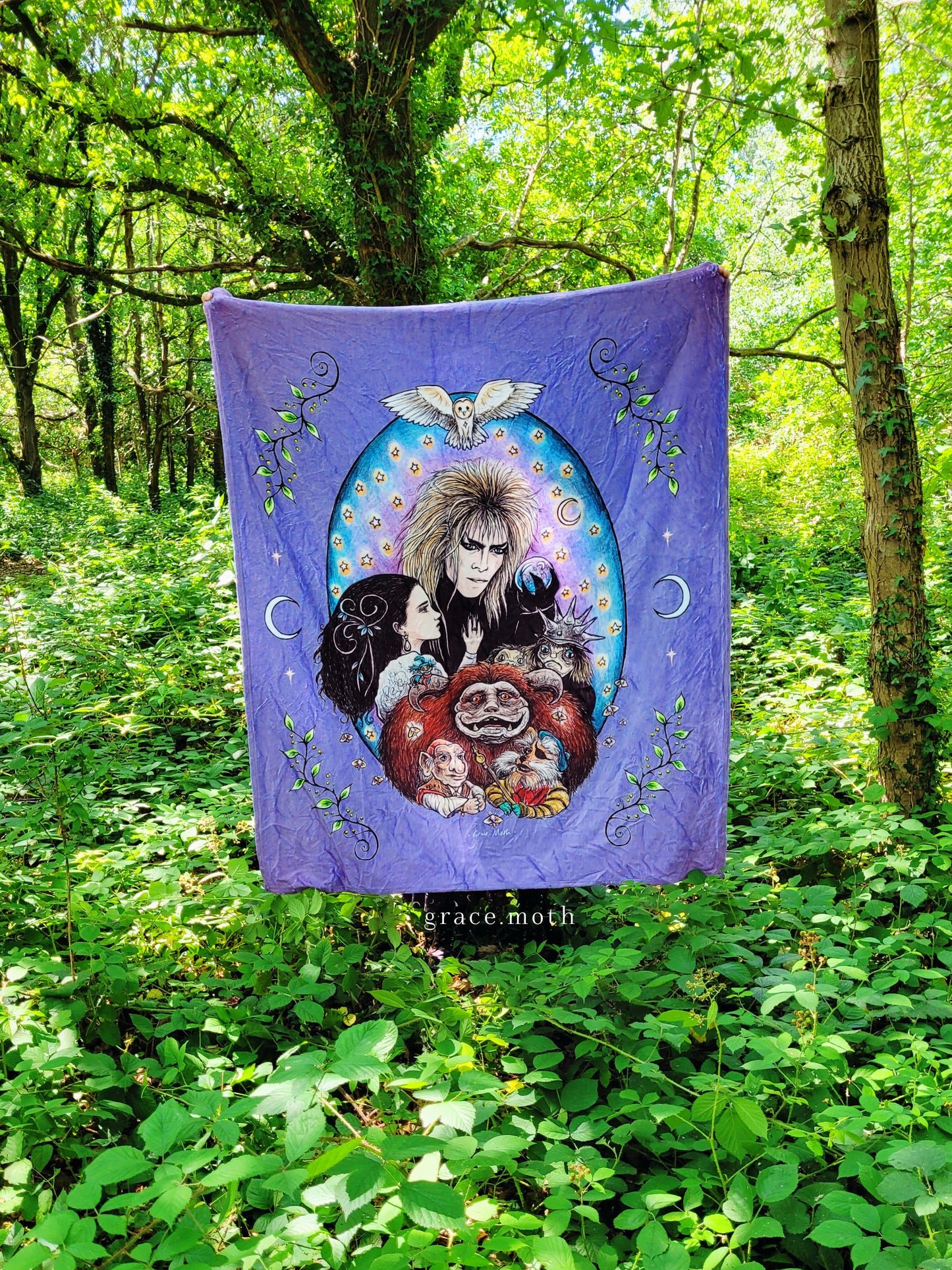 Pre-Order - Labyrinth Inspired throw blanket - witchy gothic original design by Grace Moth - 50" by 60"
