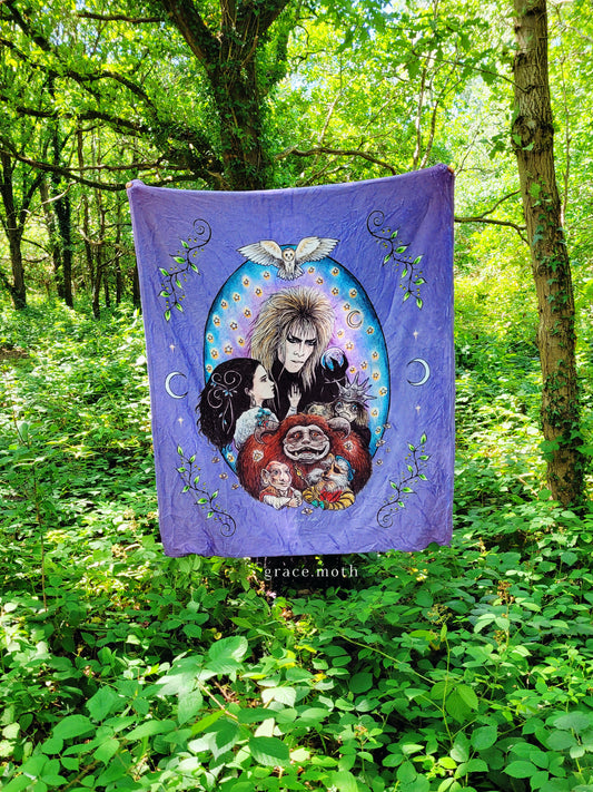 Labyrinth Inspired throw blanket - witchy gothic original design by Grace Moth - 50" by 60"