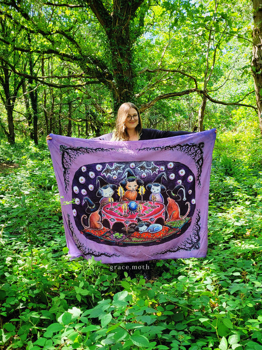 Cat Coven purple throw blanket - witchy gothic original design by Grace Moth - 50" by 60"