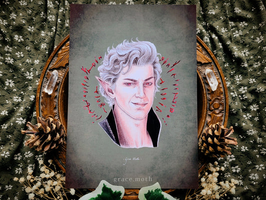 Astarion - A5 art print by Grace Moth - BG3, Baldurs Gate 3, Pale Elf, Companion, Vampire - 5.8 x 8.3