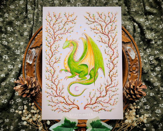Nature Dragon - A5, A4 or A3 Art print illustrated by Grace Moth