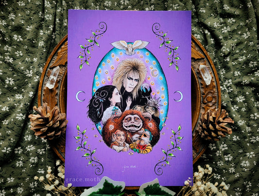 Labyrinth - A5, A4 or A3 Art print illustrated by Grace Moth - Purple - David Bowie - 80s film inspired