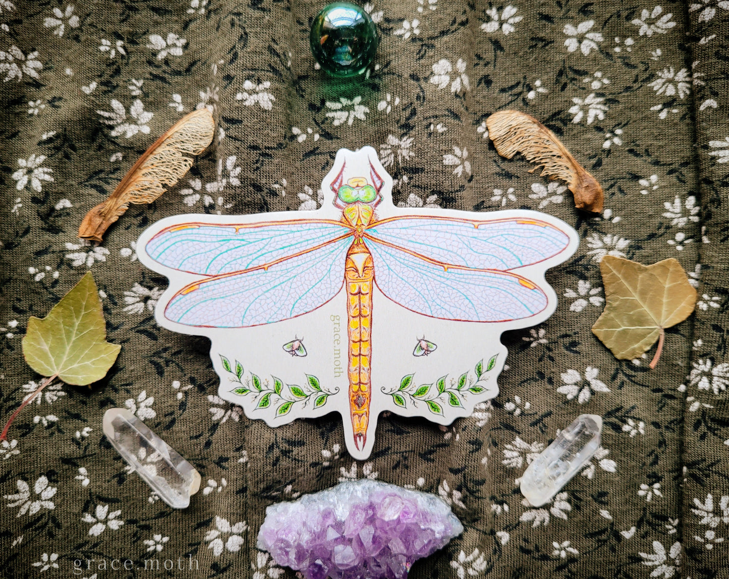 Dragonfly - Vinyl Sticker - 10cm illustrated by Grace Moth - Insects - Watercolour