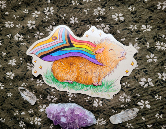 Pride Piggy - Vinyl Sticker - 10cm illustrated by Grace Moth - Guinea Pig, LGBTQ Rainbow