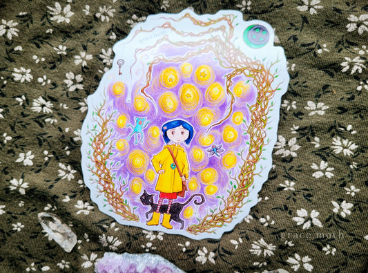 Coraline - Vinyl Sticker - 10cm illustrated by Grace Moth